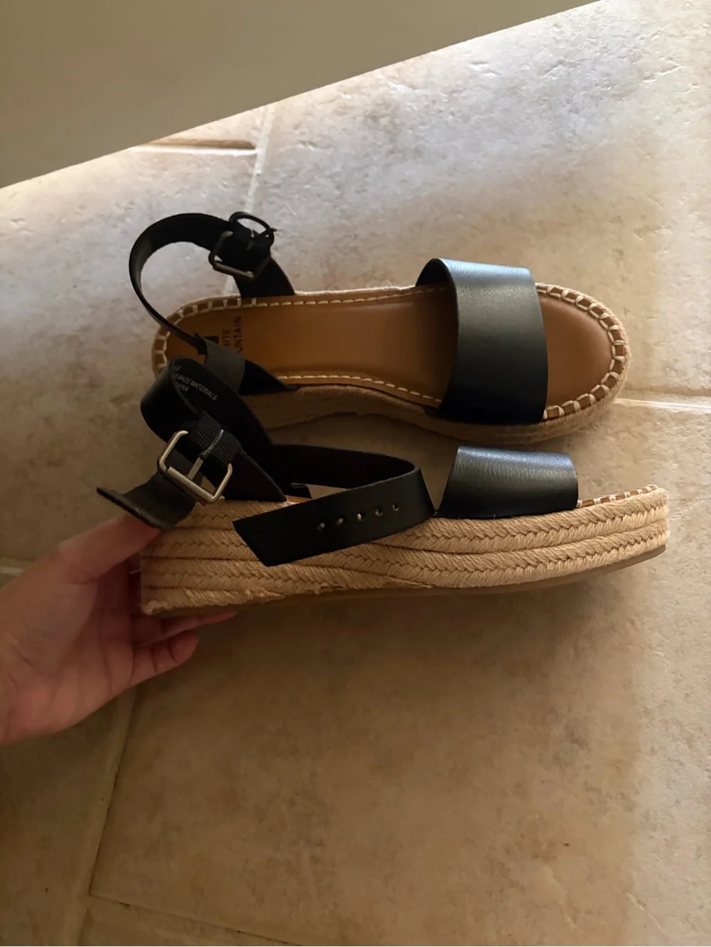 White Mountain Black Espadrille Strap platform Sandals
